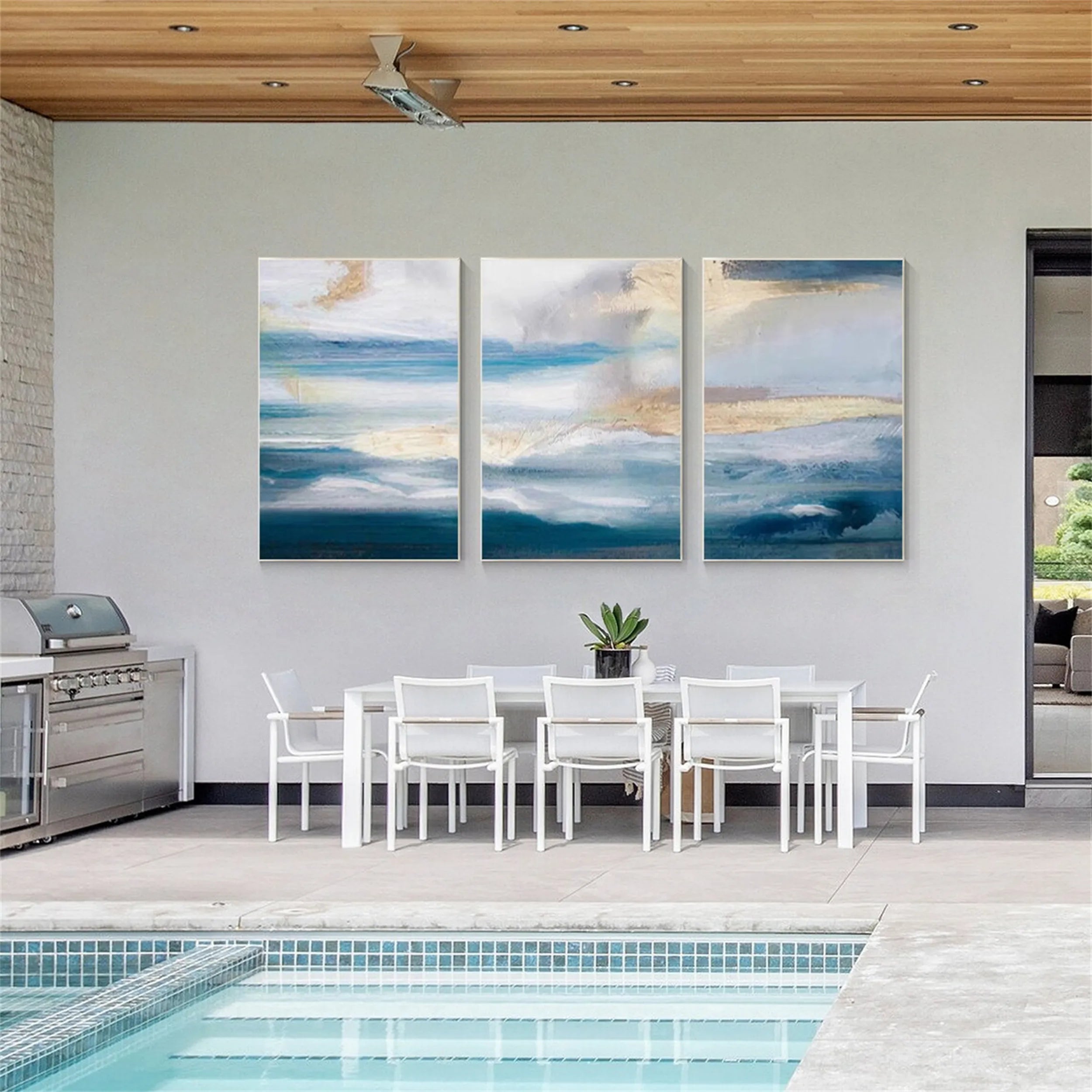 Blue & White Minimalist Ocean -Textured Wall Paintings Abstract Art #JJ 215