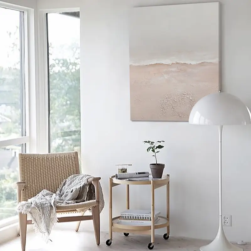 Beige and White Textured Abstract Oil Painting - Modern Minimalist Art #JJ 154