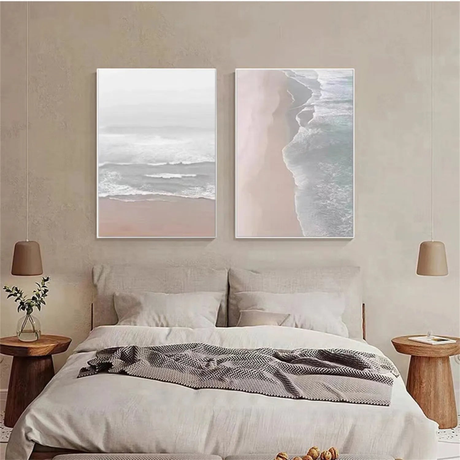 Soft Tone Abstract Seascape Art Set- Neutral Art Wall Decor #JJ 216
