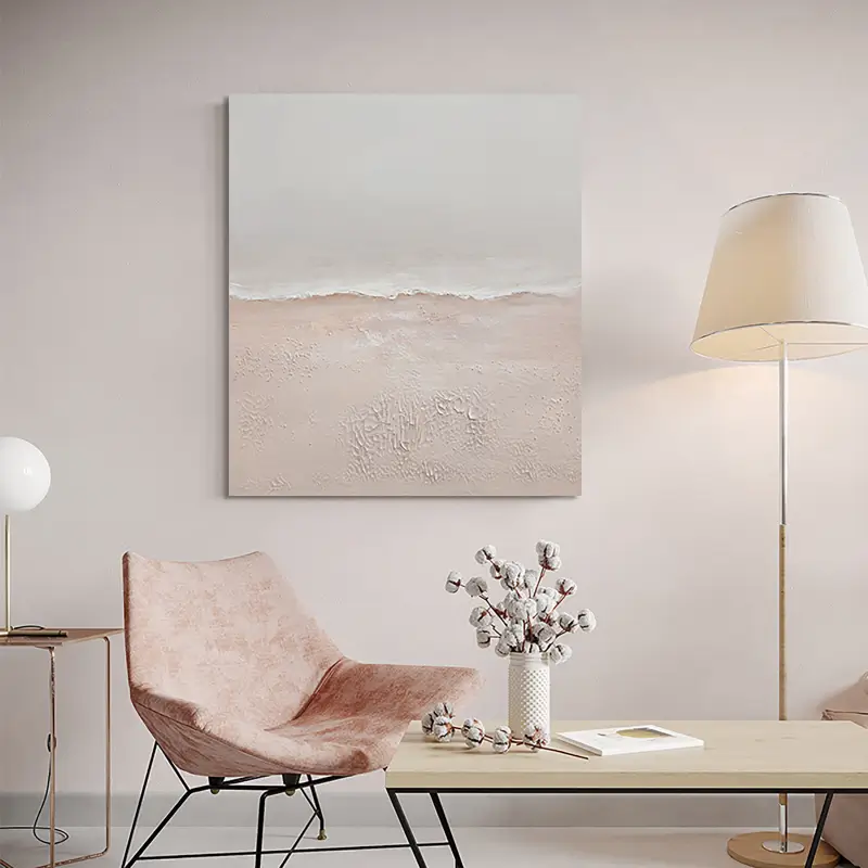 Beige and White Textured Abstract Oil Painting - Modern Minimalist Art #JJ 154