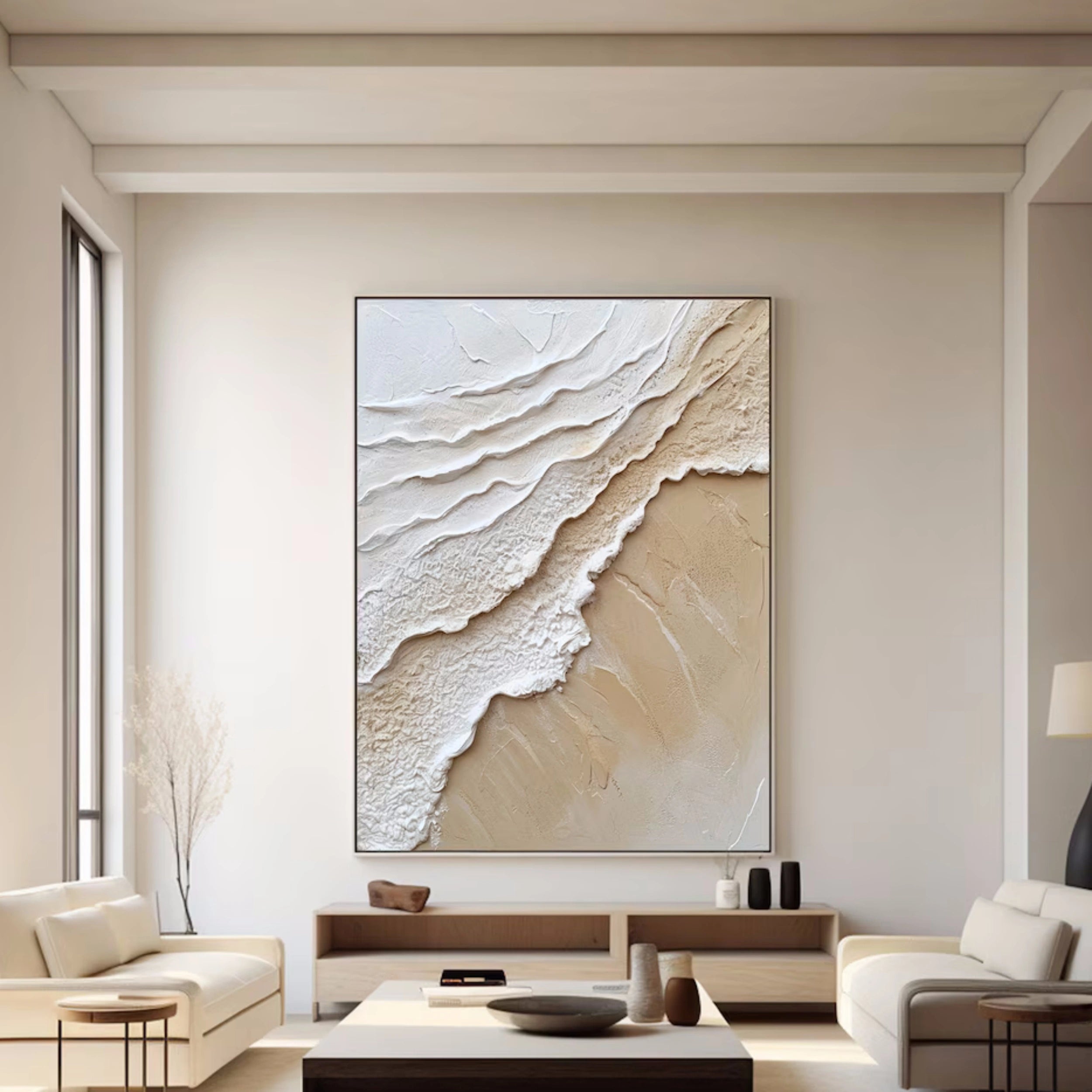 Large Textured Neutral Wall Art | Vertical Abstract Beach Painting #ZZ 069