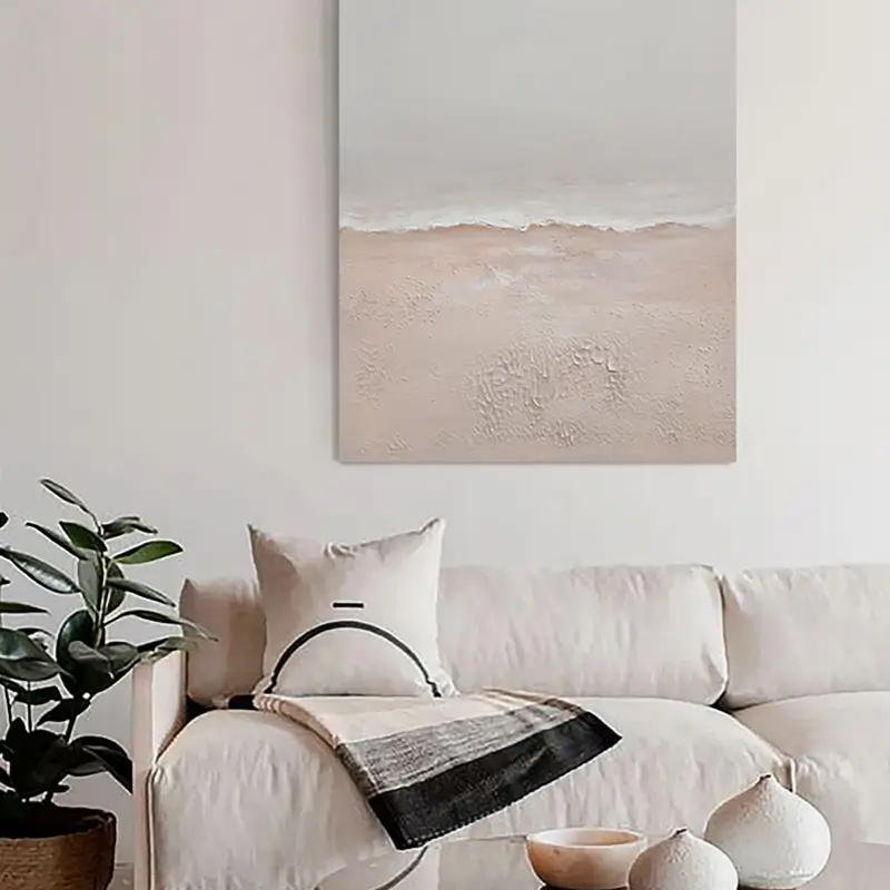 Beige and White Textured Abstract Oil Painting - Modern Minimalist Art #JJ 154