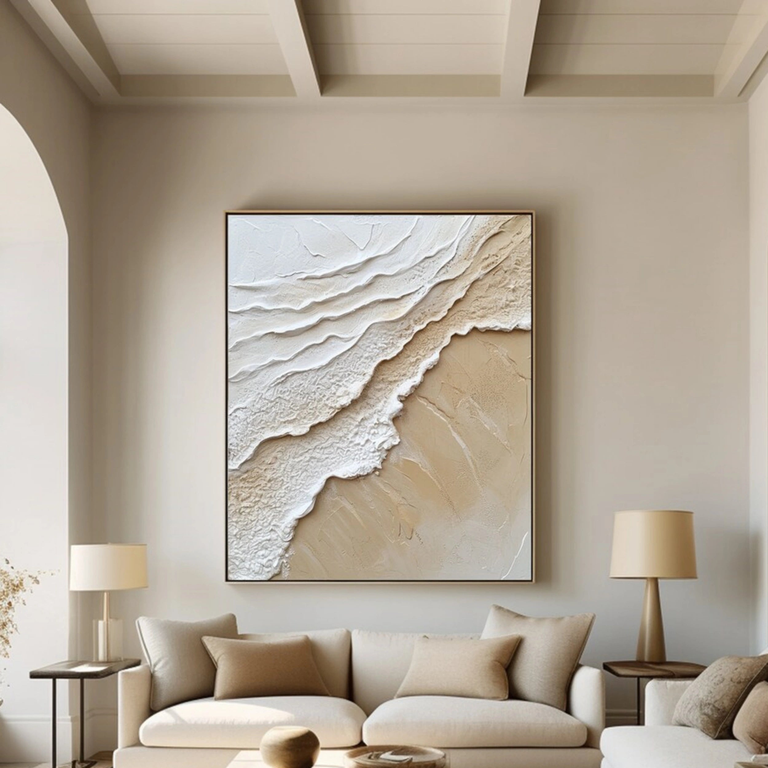 Large Textured Neutral Wall Art | Vertical Abstract Beach Painting #ZZ 069