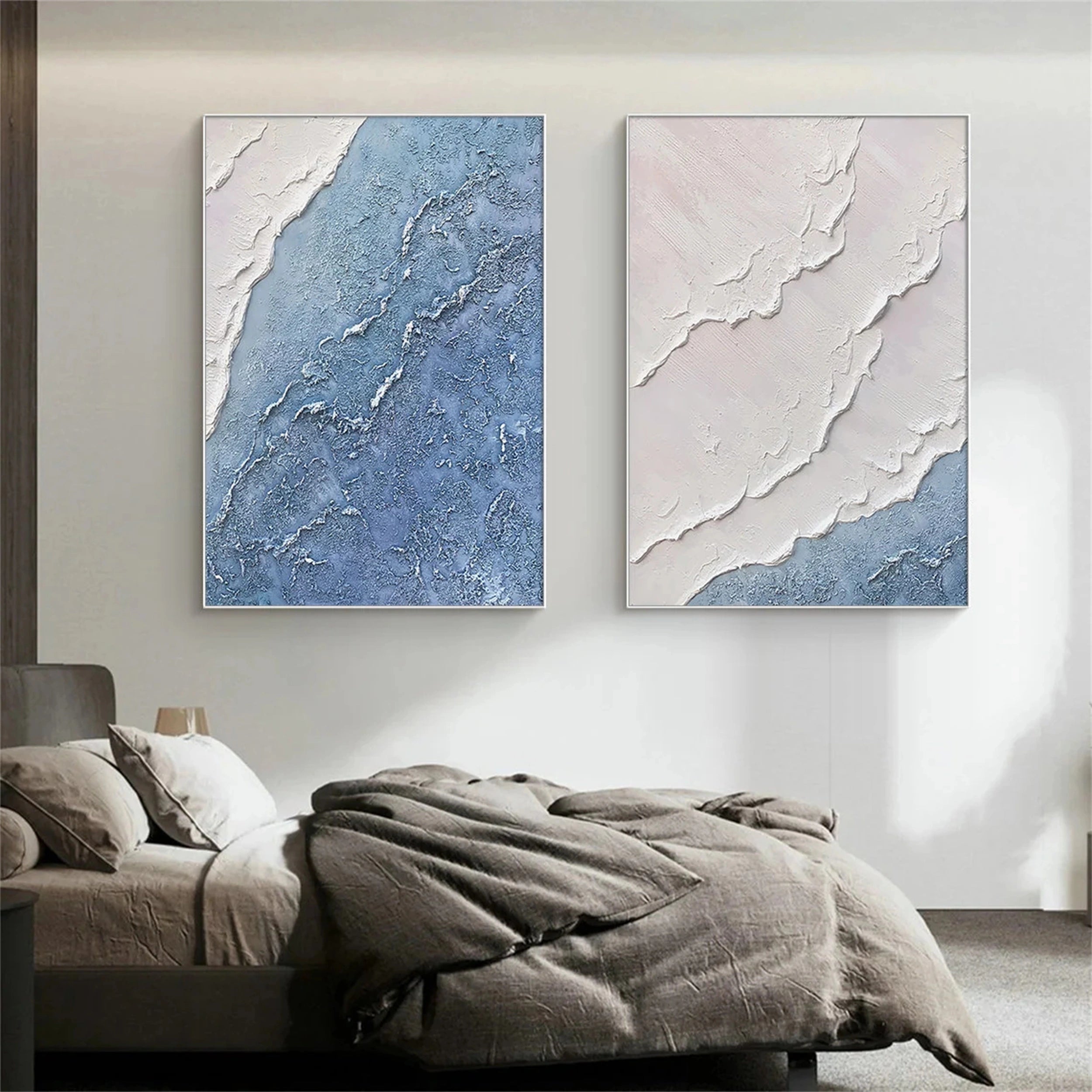 Textured Blue Coast Duo - Serene Modern Art Set Home Decor #JJ 202