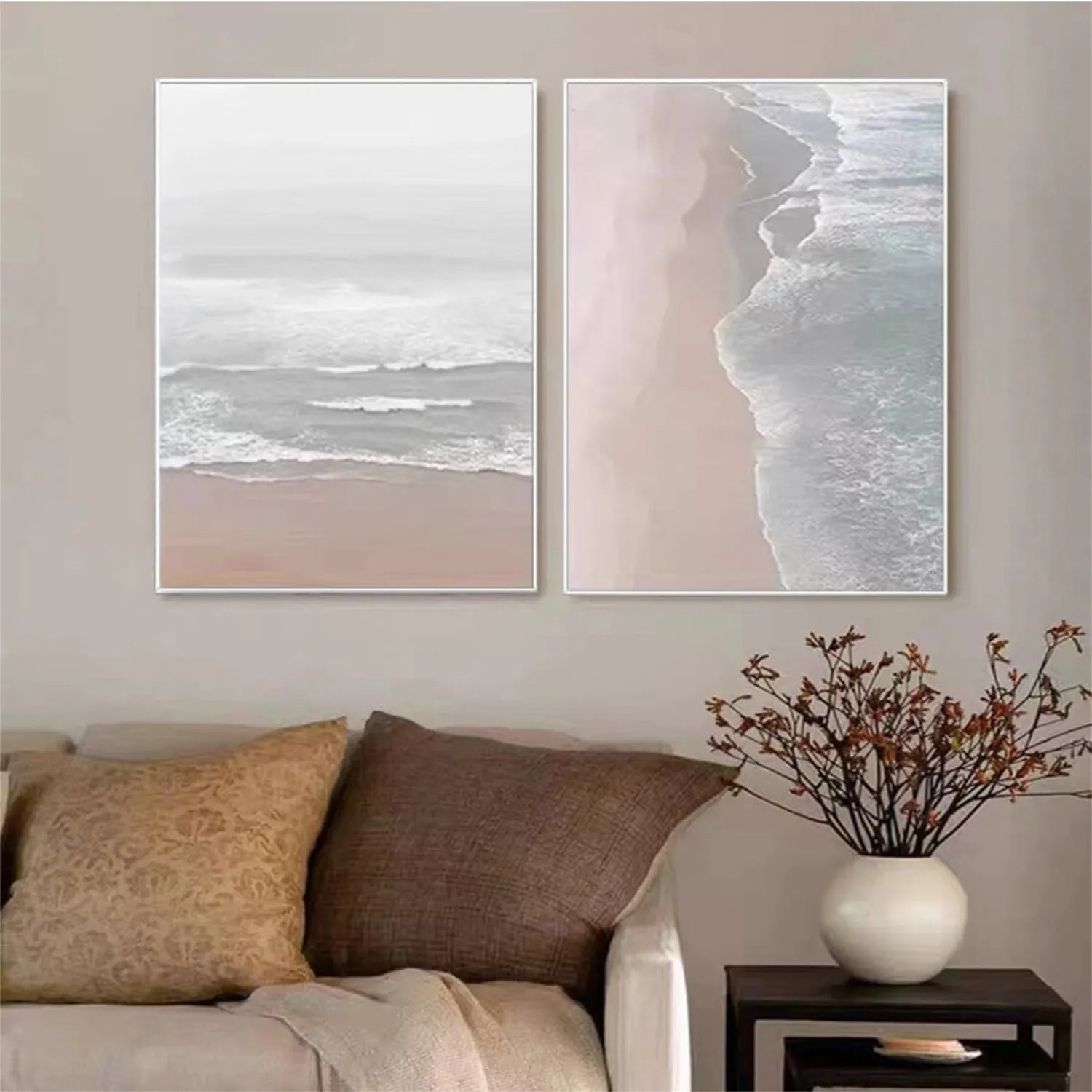 Soft Tone Abstract Seascape Art Set- Neutral Art Wall Decor #JJ 216