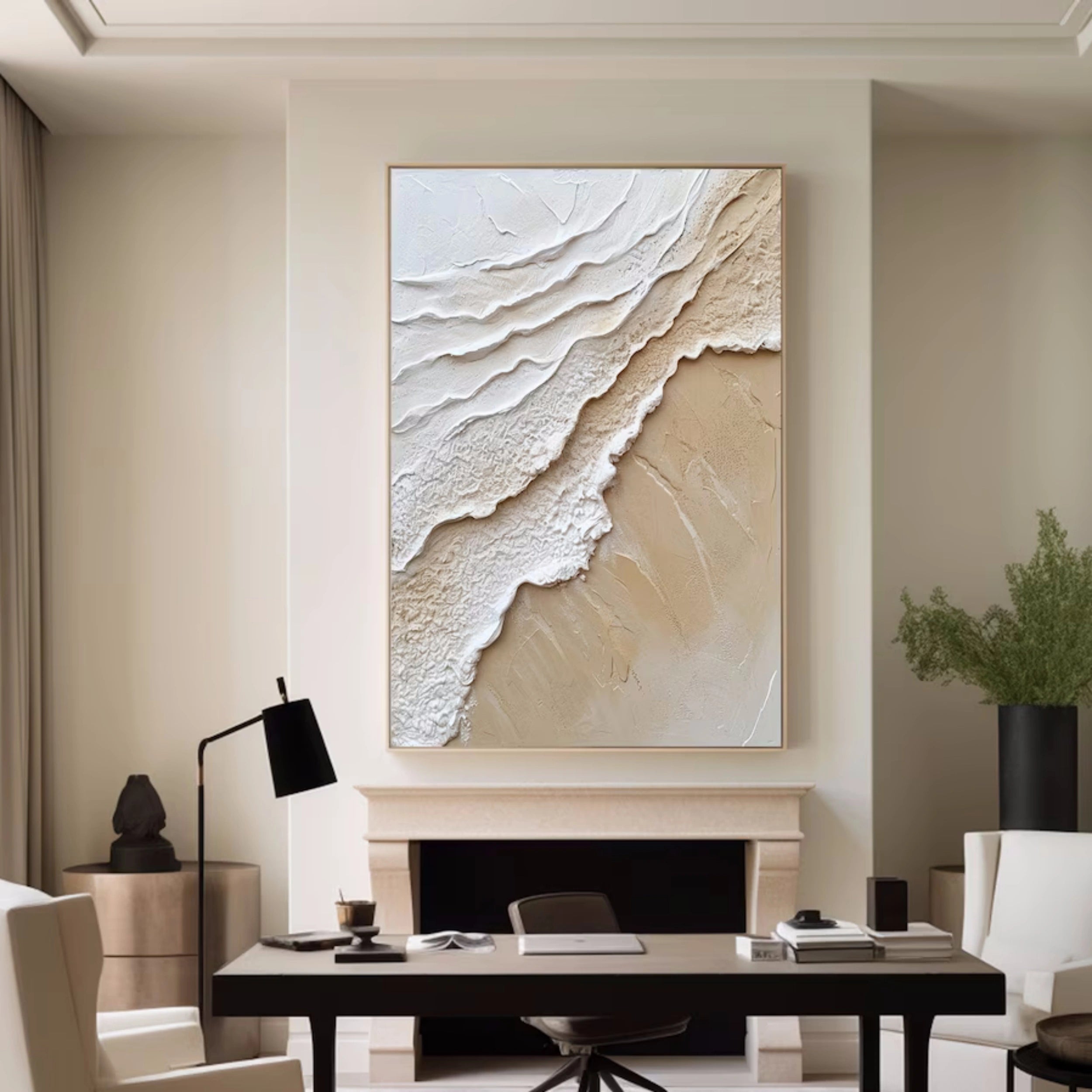 Large Textured Neutral Wall Art | Vertical Abstract Beach Painting #ZZ 069