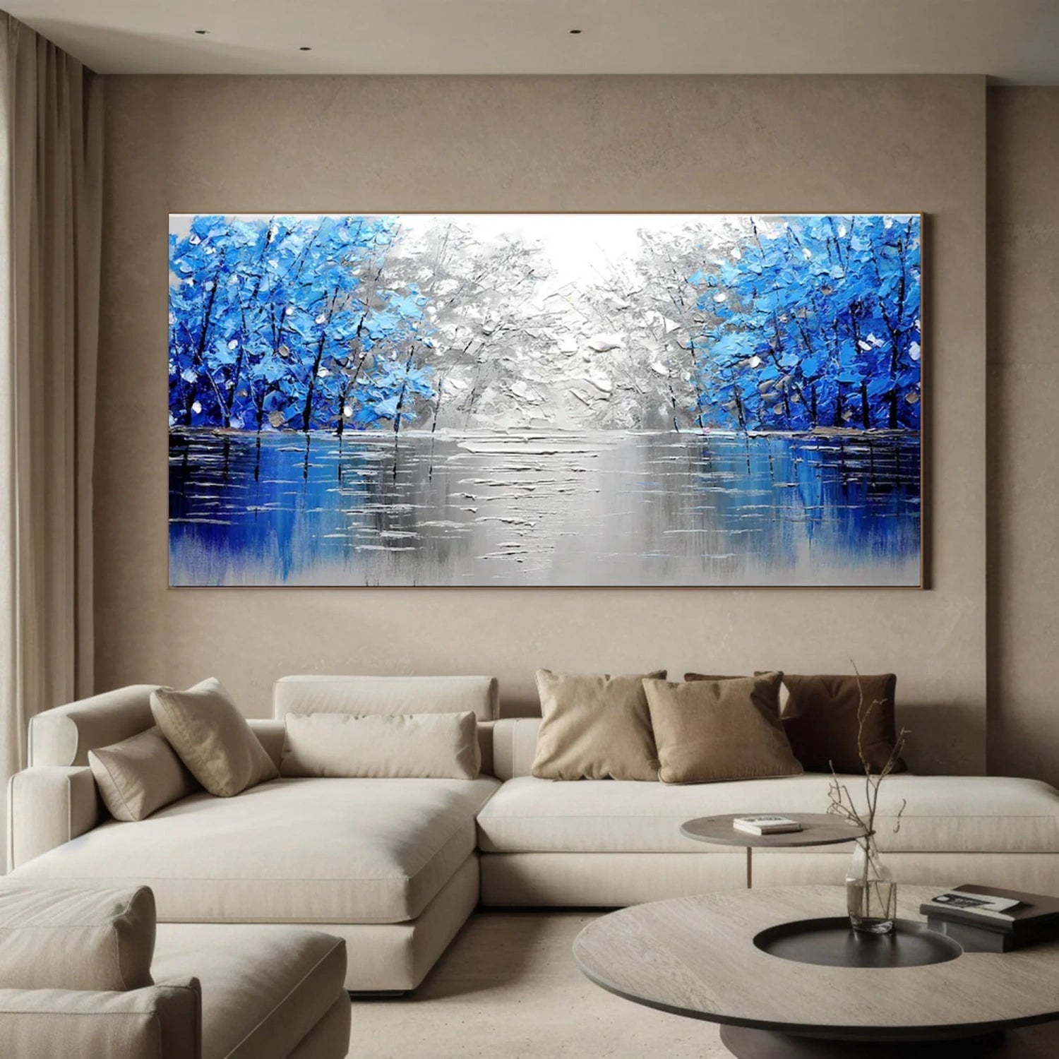 Abstract Lake and Blue Forest Impression - Winter Tree Canvas Art #JJ 323