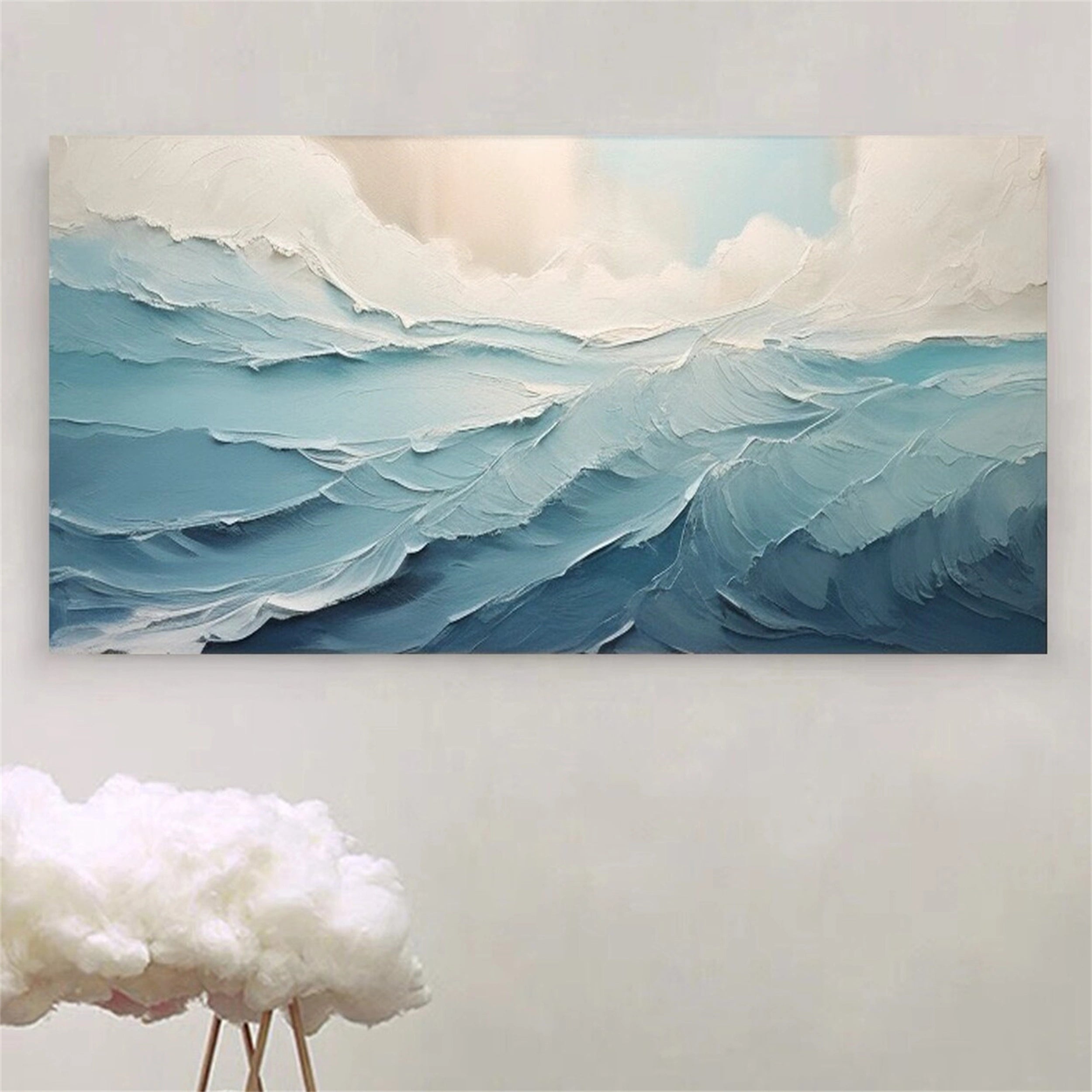 Large Blue Sea Abstract Waves Painting Wall Art - Ocean Painting #JJ 241
