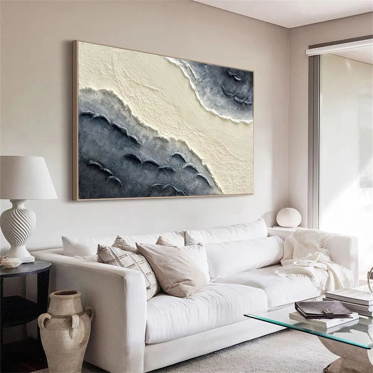 Textured Sand & Ocean Wall Art – Modern Minimalist Painting #JJ 177