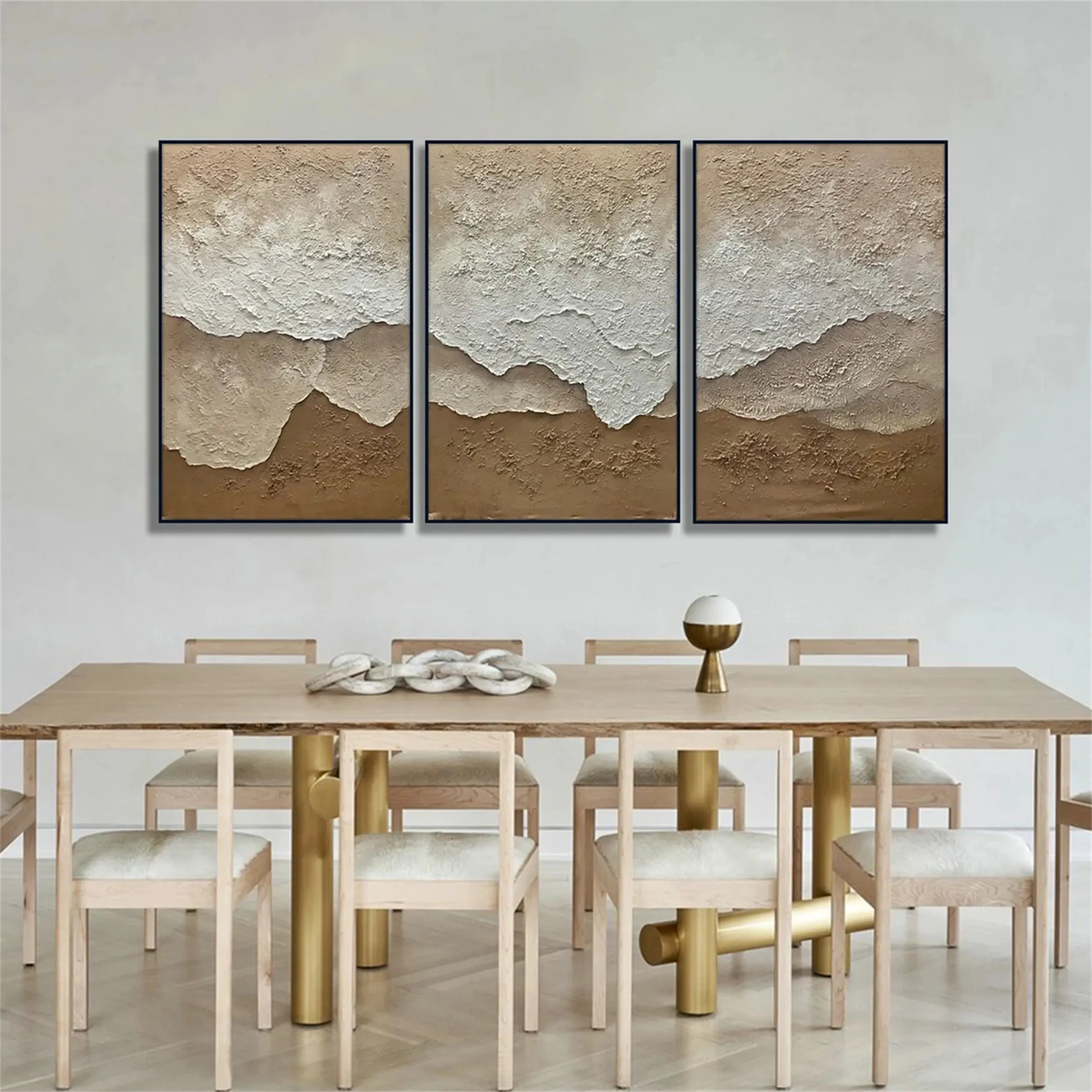 Modern Beige Canvas Wall Art - Textured Abstract Art Set #JJ 214