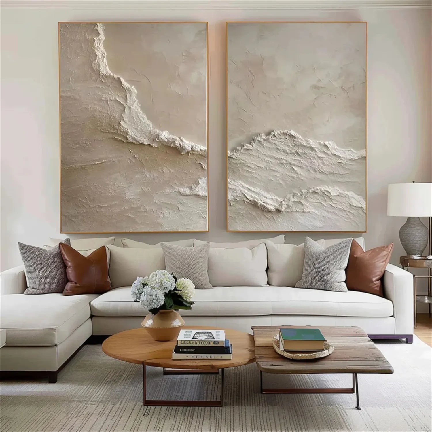 Minimalist Wall Art Set of 2 | Large Textured Neutral Vertical Paintings #ZZ 087