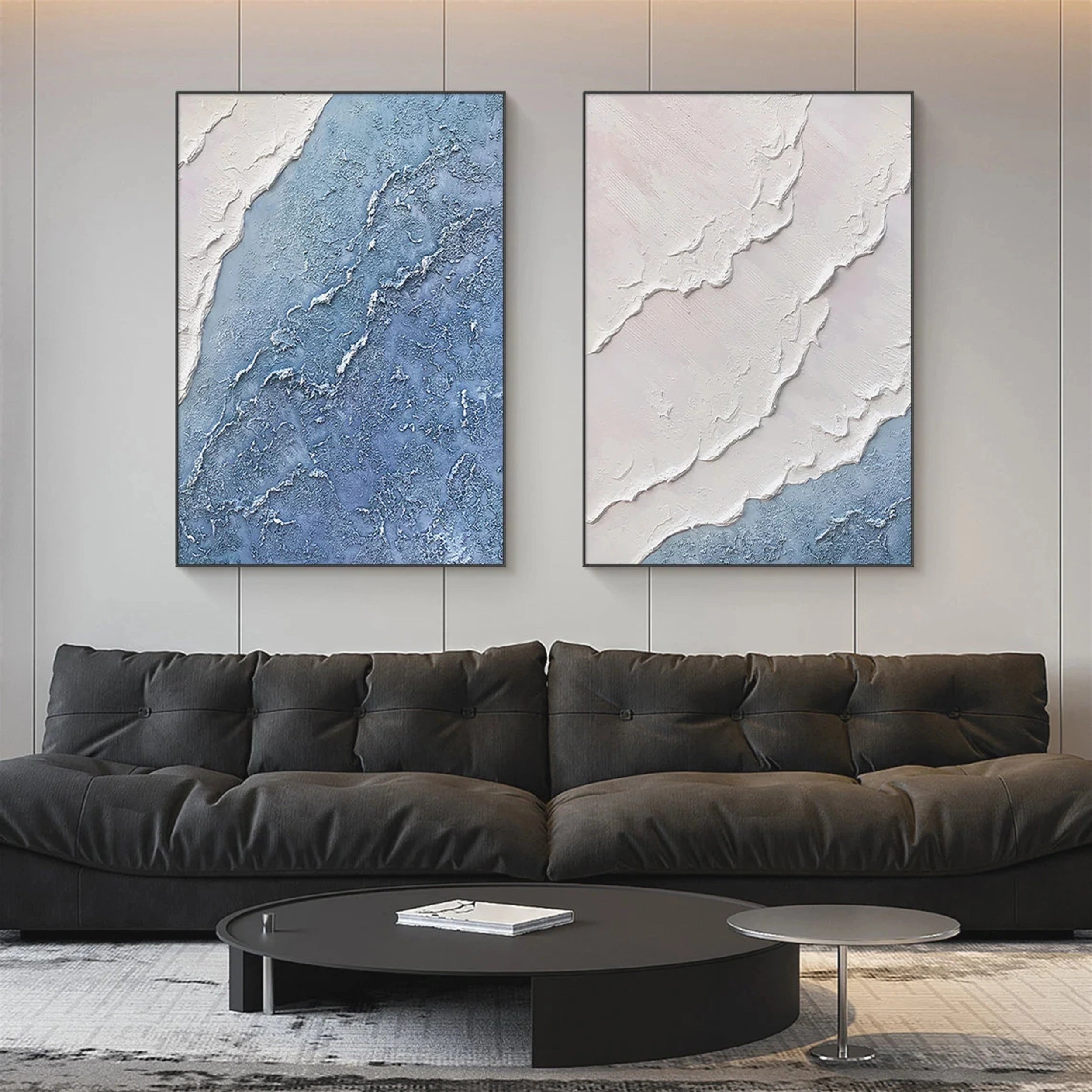 Textured Blue Coast Duo - Serene Modern Art Set Home Decor #JJ 202