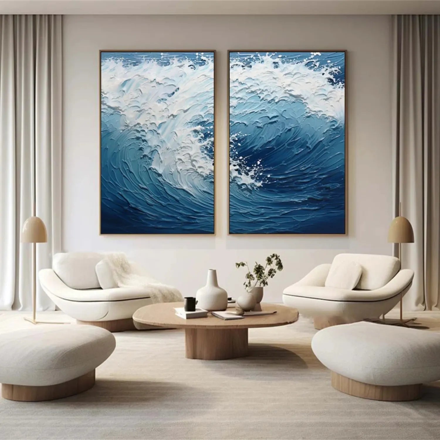 Textured Ocean Waves Canvas Art - Blue White Abstract Wall Decor #JJ 218