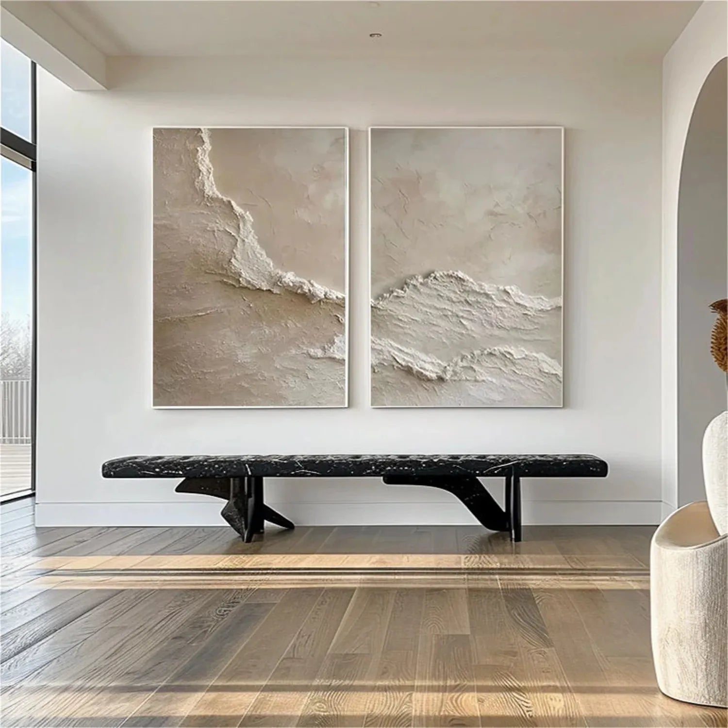 Minimalist Wall Art Set of 2 | Large Textured Neutral Vertical Paintings #ZZ 087