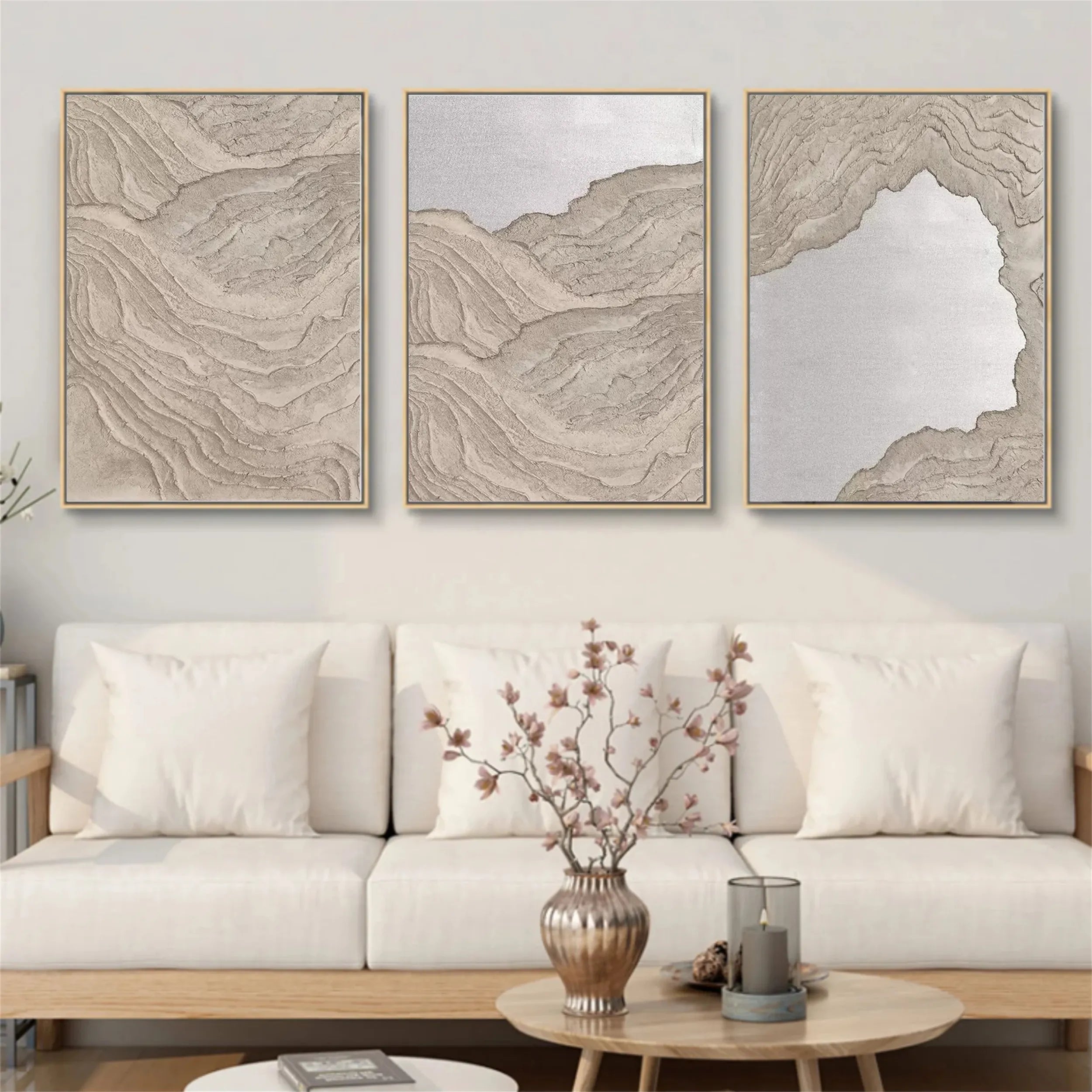 Large Wall Art Set of 3 Beach Art -Abstract Coastal Painting #JJ 282