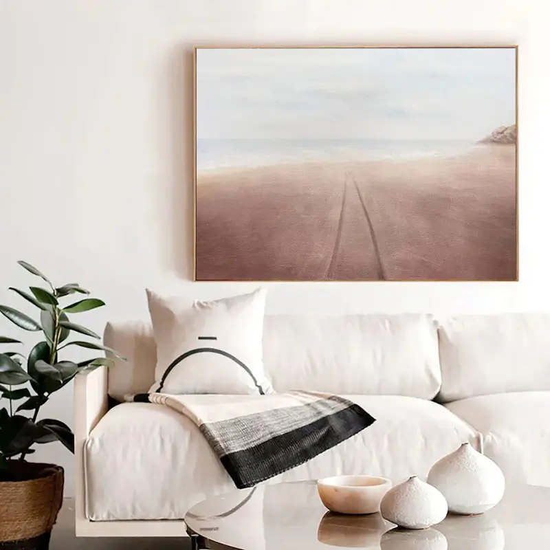 Modern Minimalist Beige Horizon Abstract Wall Decor Canvas #JJ 254