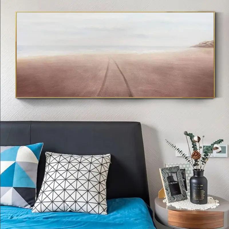 Modern Minimalist Beige Horizon Abstract Wall Decor Canvas #JJ 254