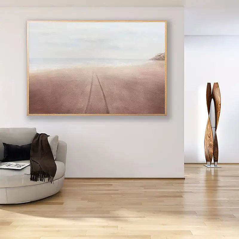 Modern Minimalist Beige Horizon Abstract Wall Decor Canvas #JJ 254