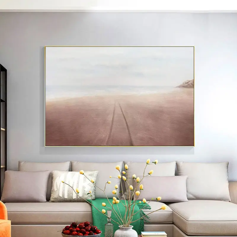 Modern Minimalist Beige Horizon Abstract Wall Decor Canvas #JJ 254