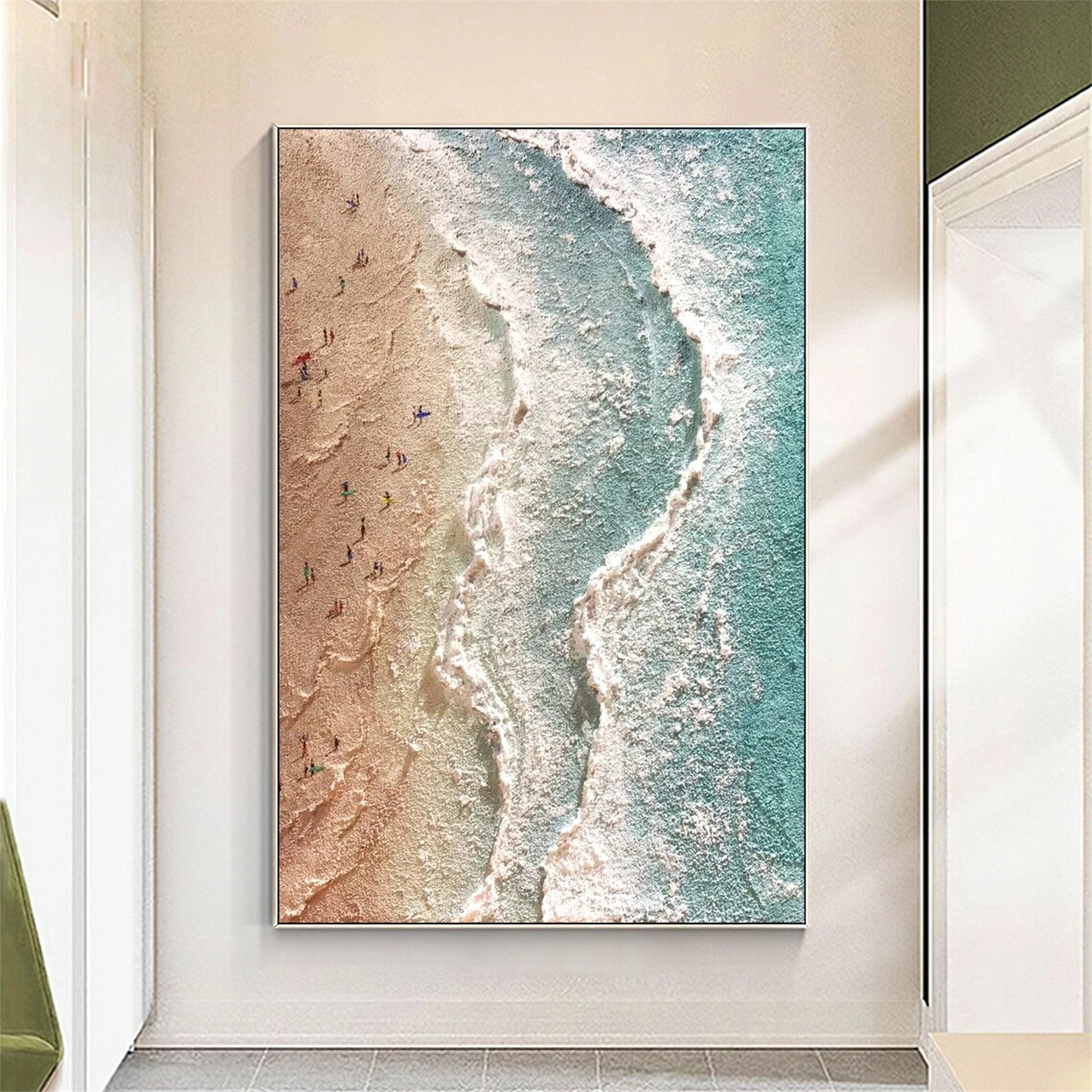Large Textured Ocean Wall Art | Aerial Beach Scene Canvas Painting #ZZ 064