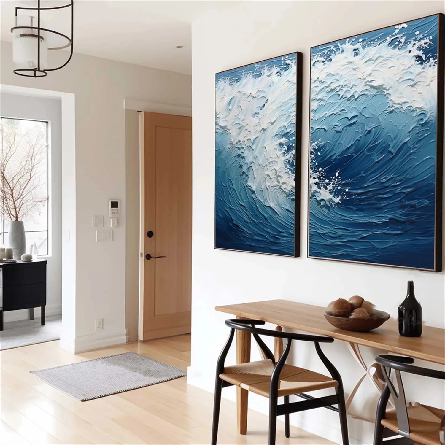 Textured Ocean Waves Canvas Art - Blue White Abstract Wall Decor #JJ 218