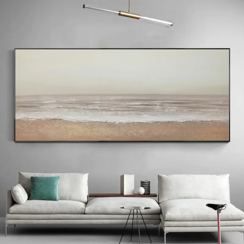 Neutral Coastal Horizon Art | Textured Sand & Wave Abstract Painting #JJ 158