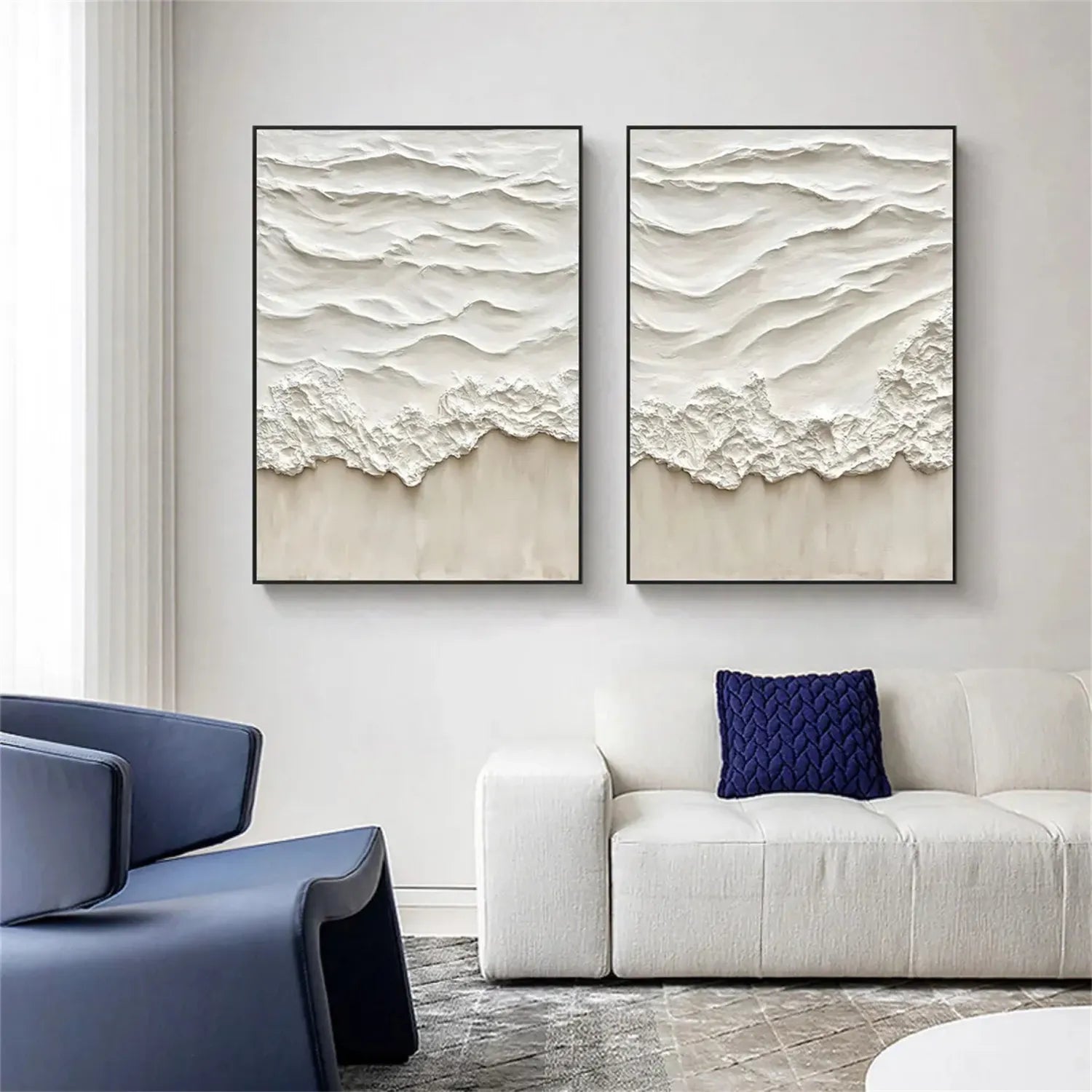 Oversized Contemporary Wall Art Textured Neutral Wave Set of 2 #ZZ 083