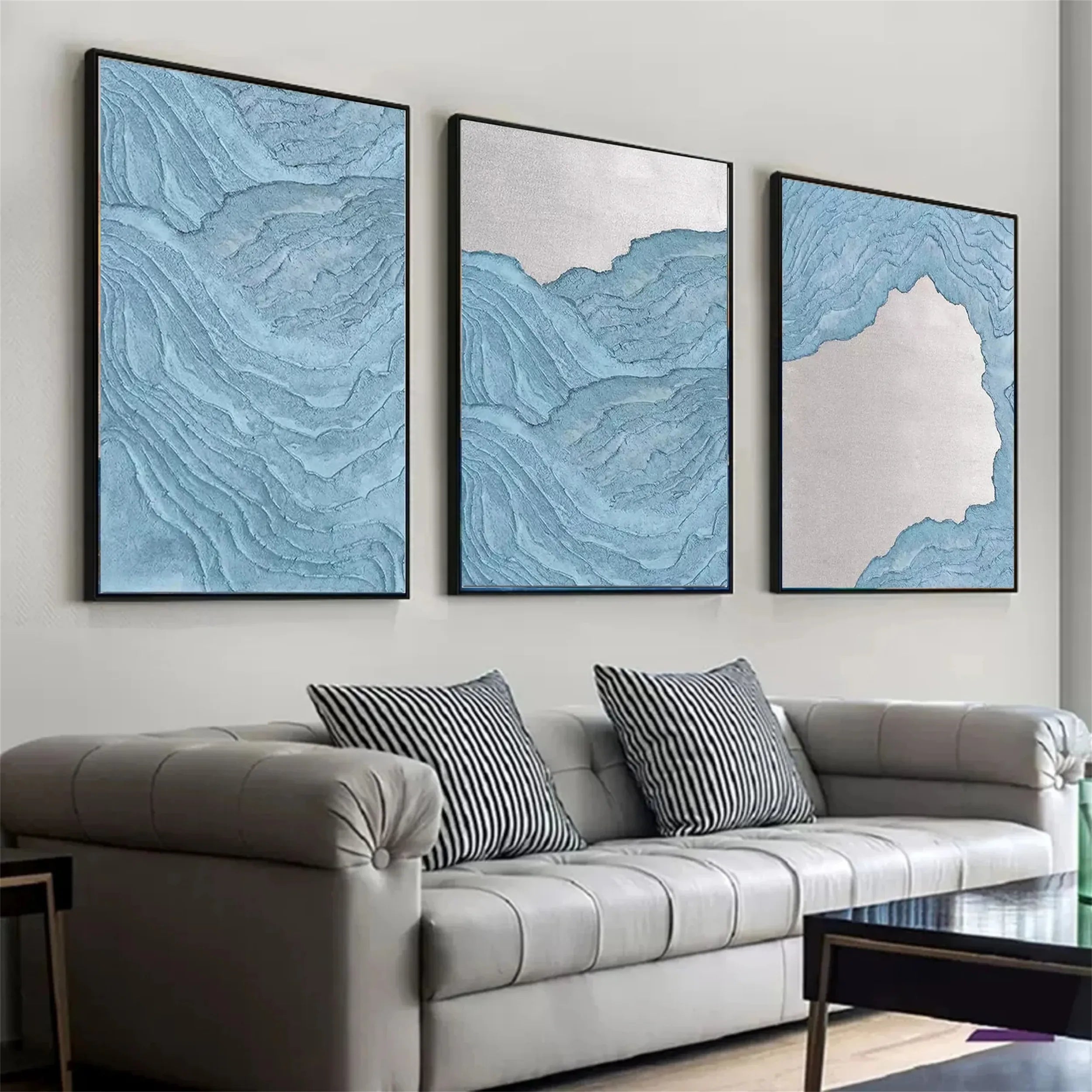 Abstract Art- 2/3 Piece Blue Wall Art for Living Room #JJ 210