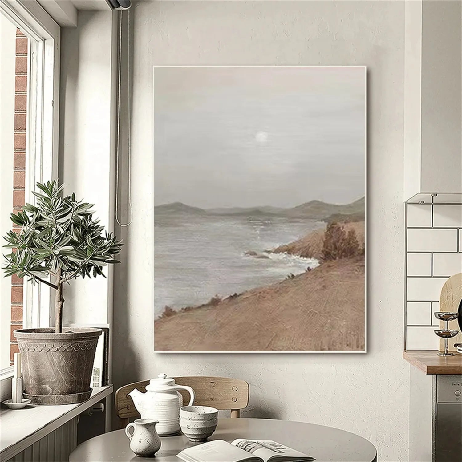 Hand-Painted Ocean Wave Wall Art | Hazy Beach Serene Coastal #JJ 219