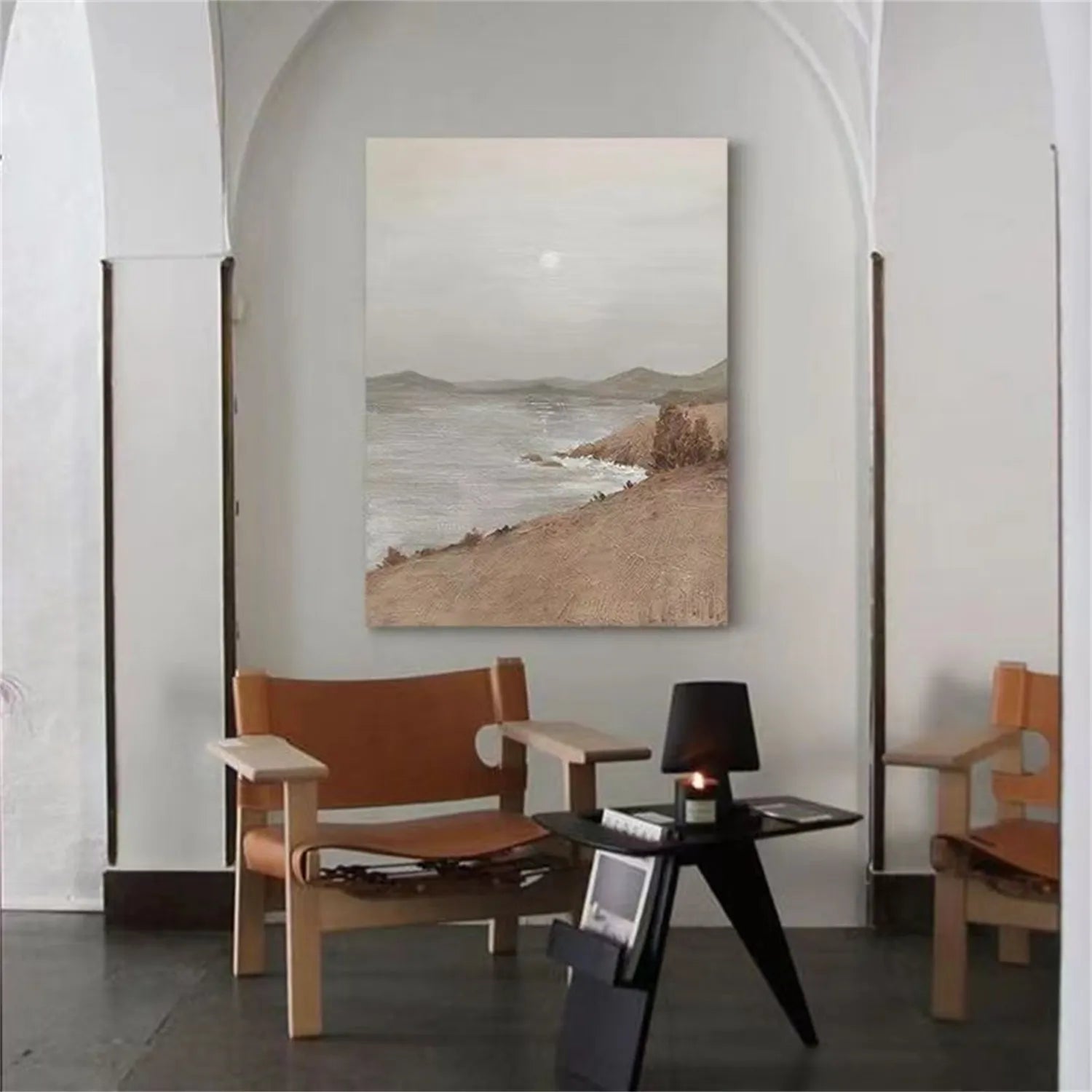 Hand-Painted Ocean Wave Wall Art | Hazy Beach Serene Coastal #JJ 219