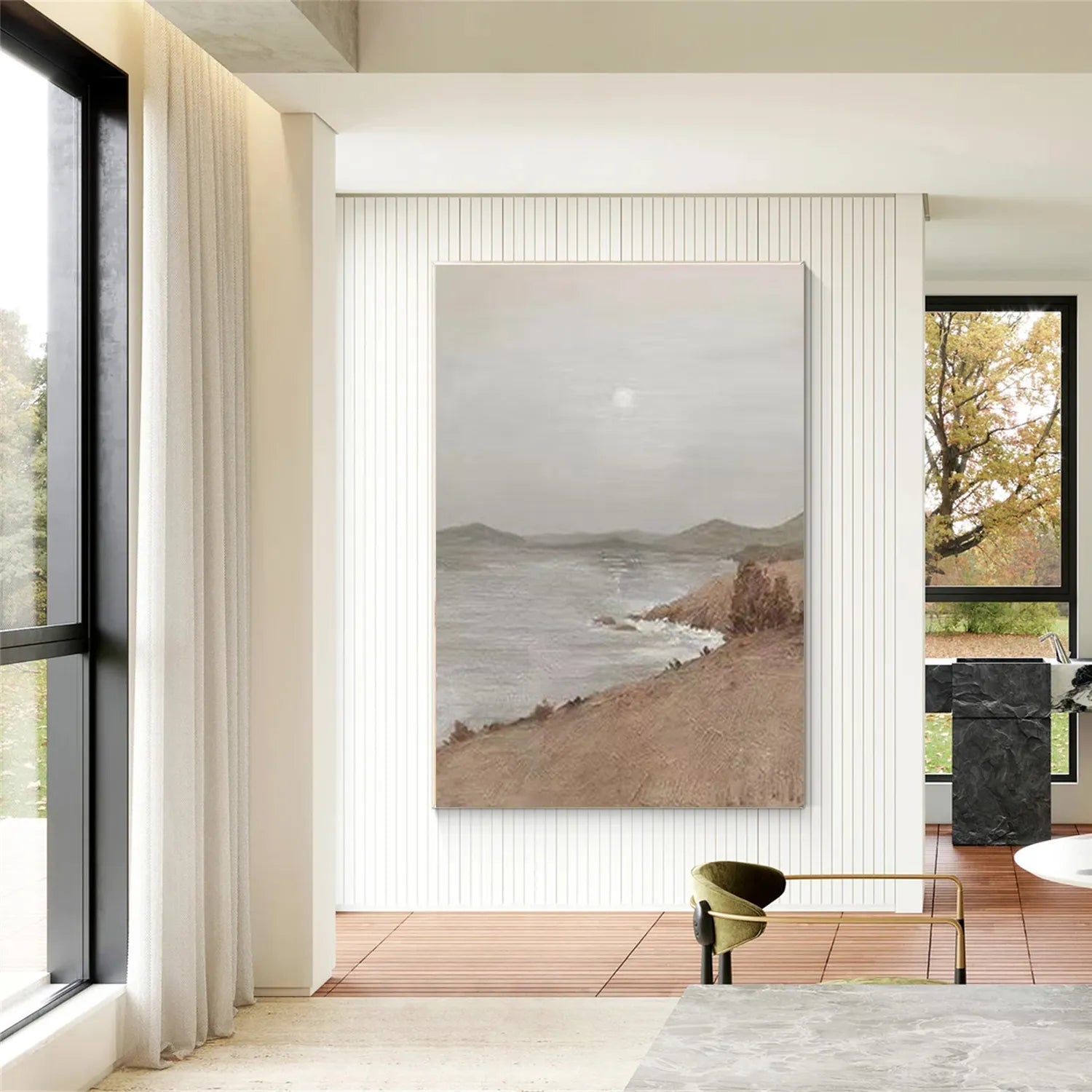 Hand-Painted Ocean Wave Wall Art | Hazy Beach Serene Coastal #JJ 219