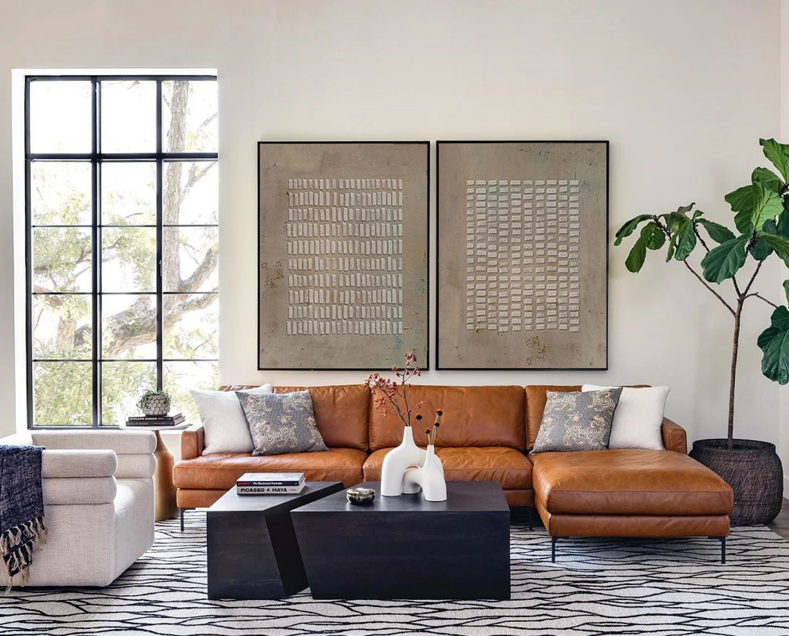Simple Grid Abstract Oil Art (Set of 2) - Textured Neutral #JJ 015