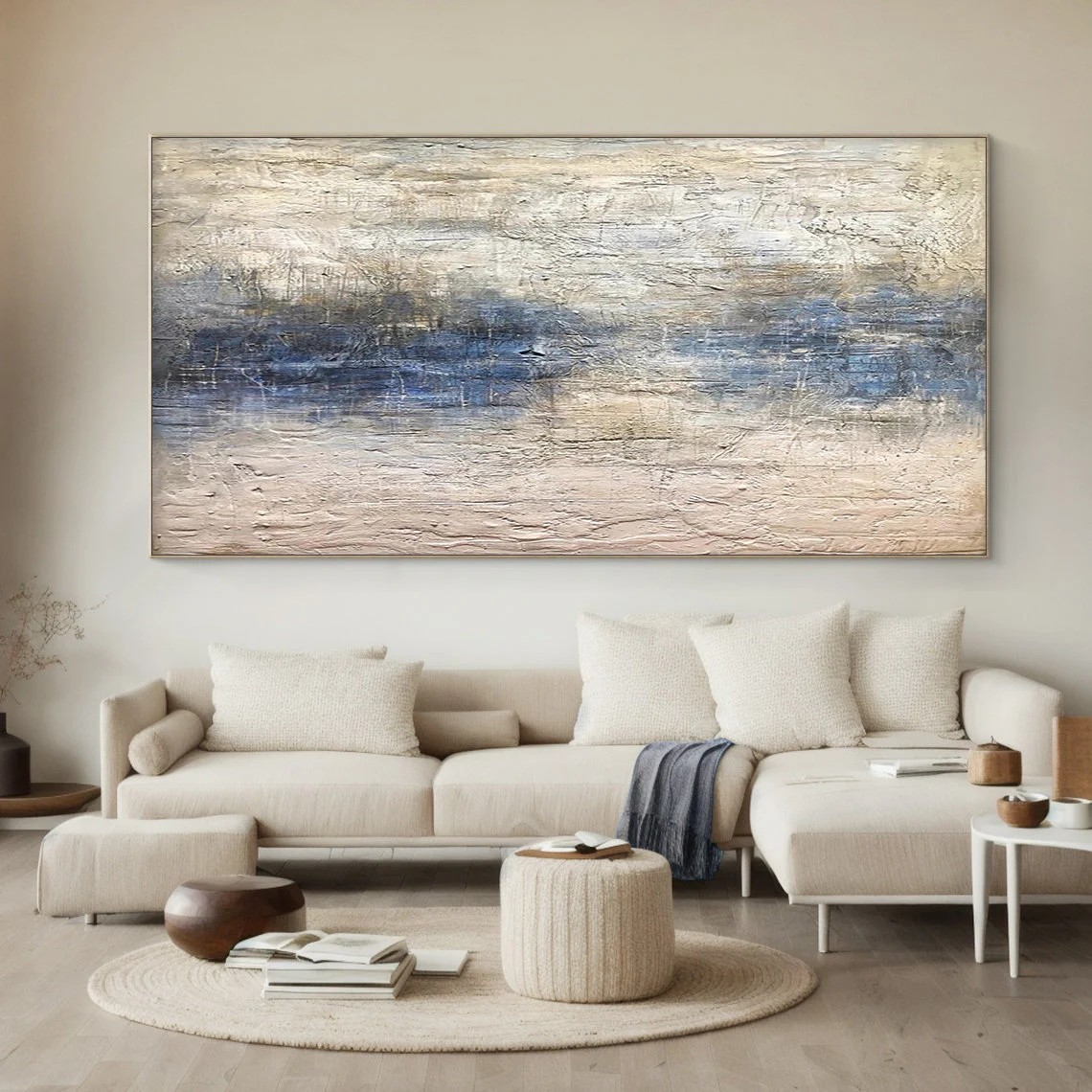 Handmade Abstract Ocean Art | Textured Blue, White & Beige Art #TC 066