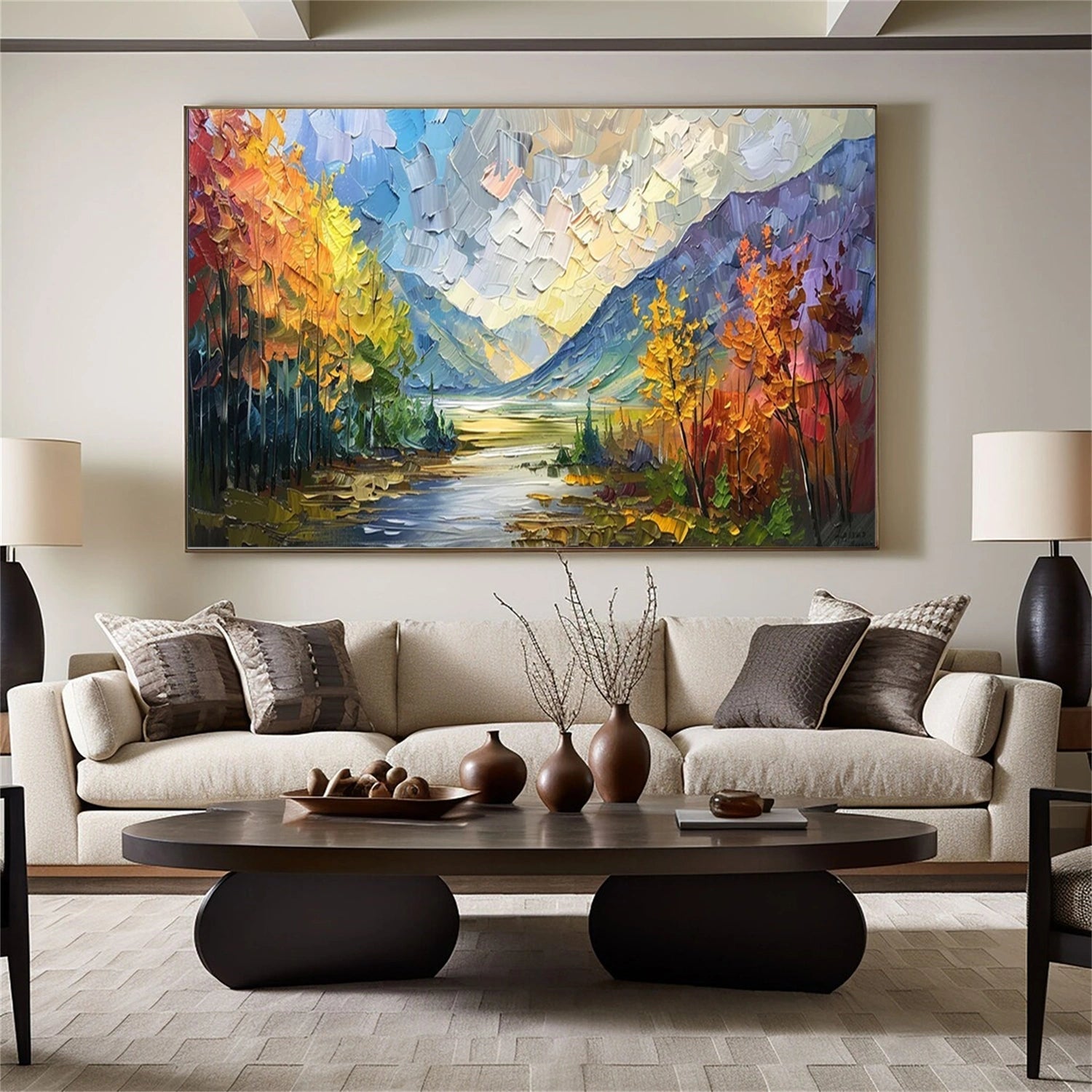 Living Room Wall Decor Mountain View | Colorful Oil Painting #JJ 318
