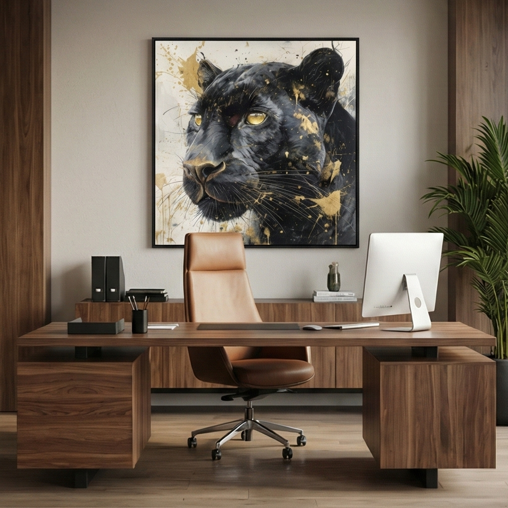 Midnight Gold Panther Portrait Painting
