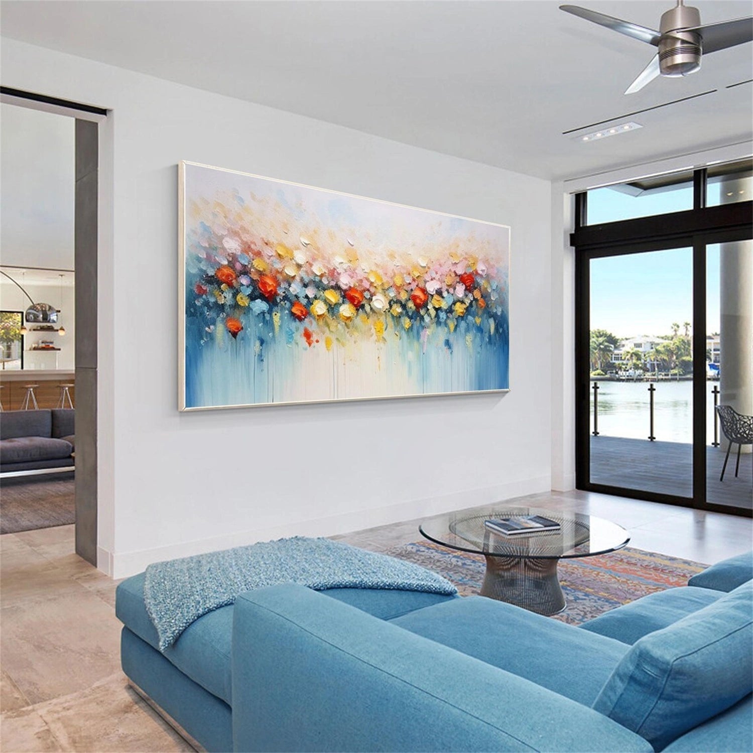 Statement Wall Art Hand - Painted Oil Painting with Bold Floral Patterns #JJ 342