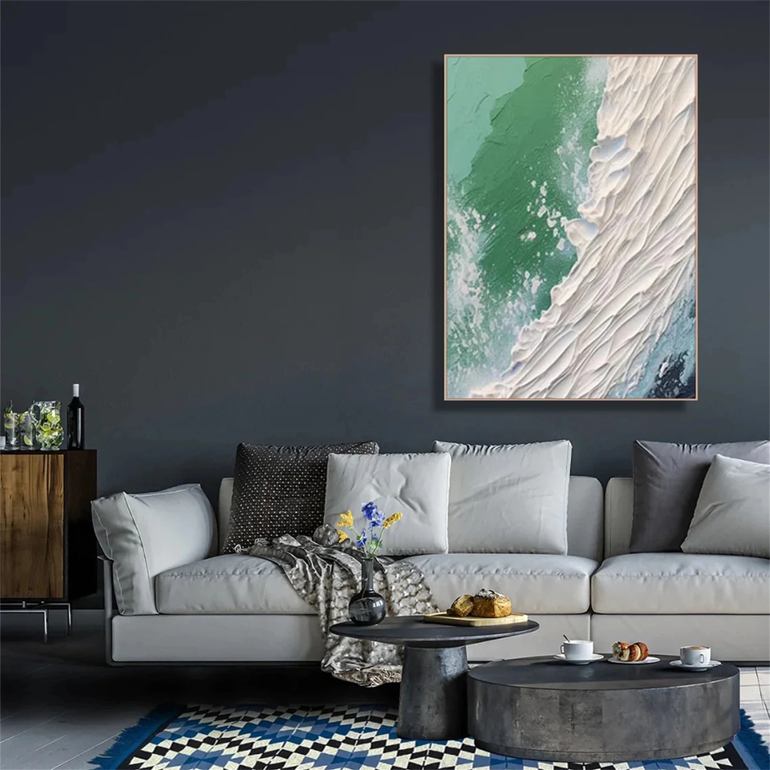 Emerald Surf Abstract Wall Art – Textured Ocean Canvas #JJ 228