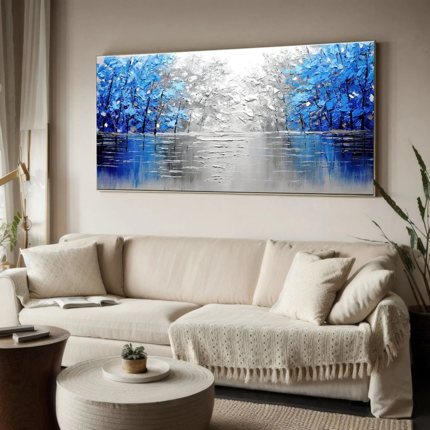 Abstract Lake and Blue Forest Impression - Winter Tree Canvas Art #JJ 323