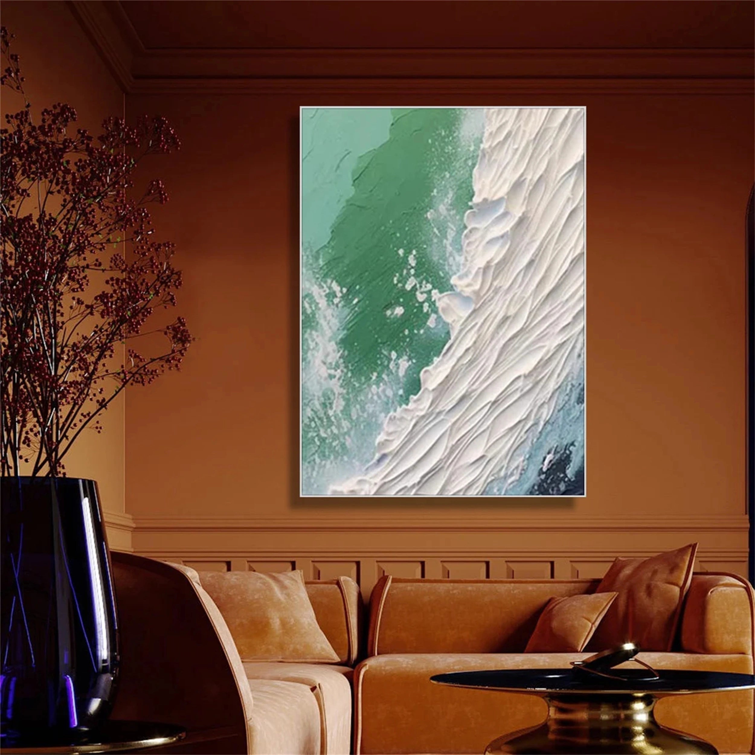 Emerald Surf Abstract Wall Art – Textured Ocean Canvas #JJ 228