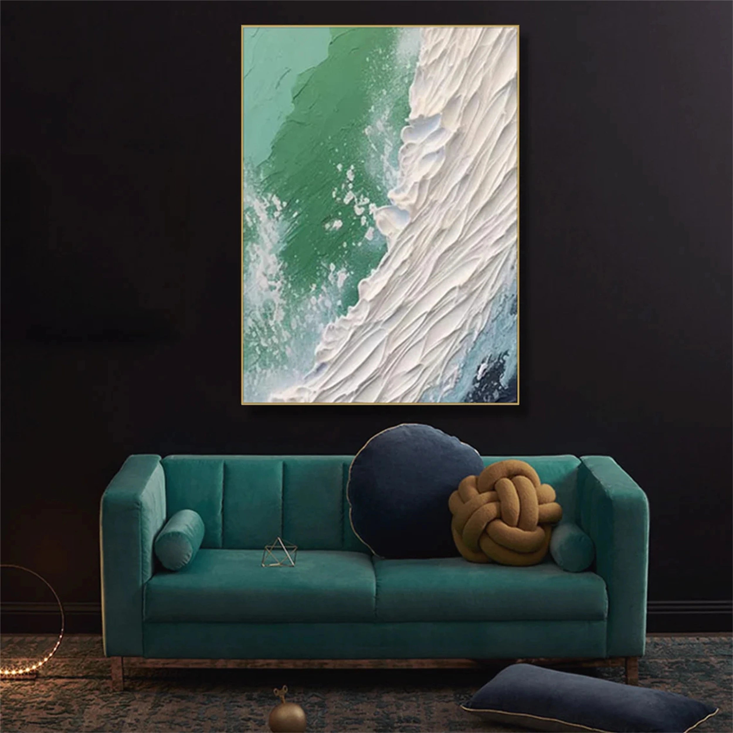 Emerald Surf Abstract Wall Art – Textured Ocean Canvas #JJ 228