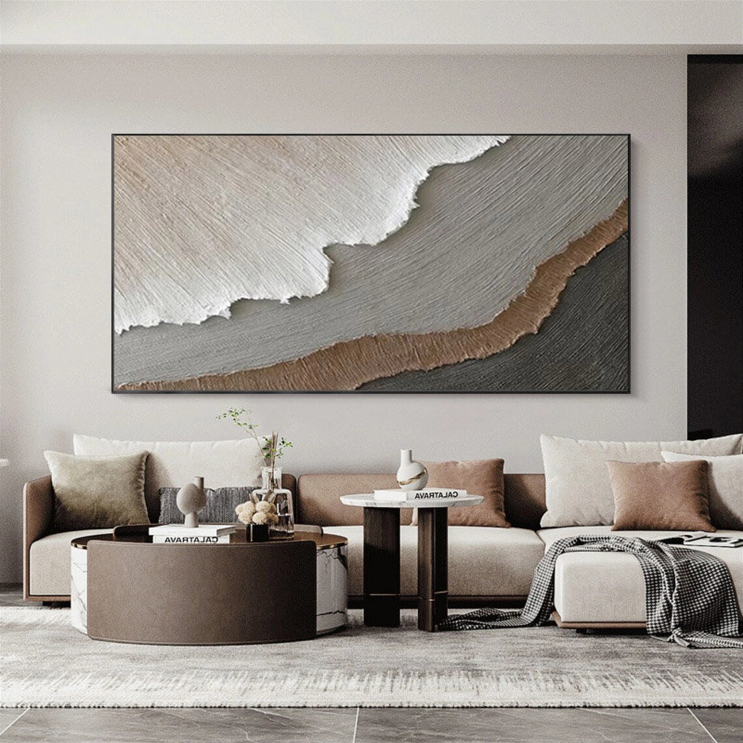 Large Neutral Tone Textured Abstract Wall Art - Ocean Painting #JJ 240