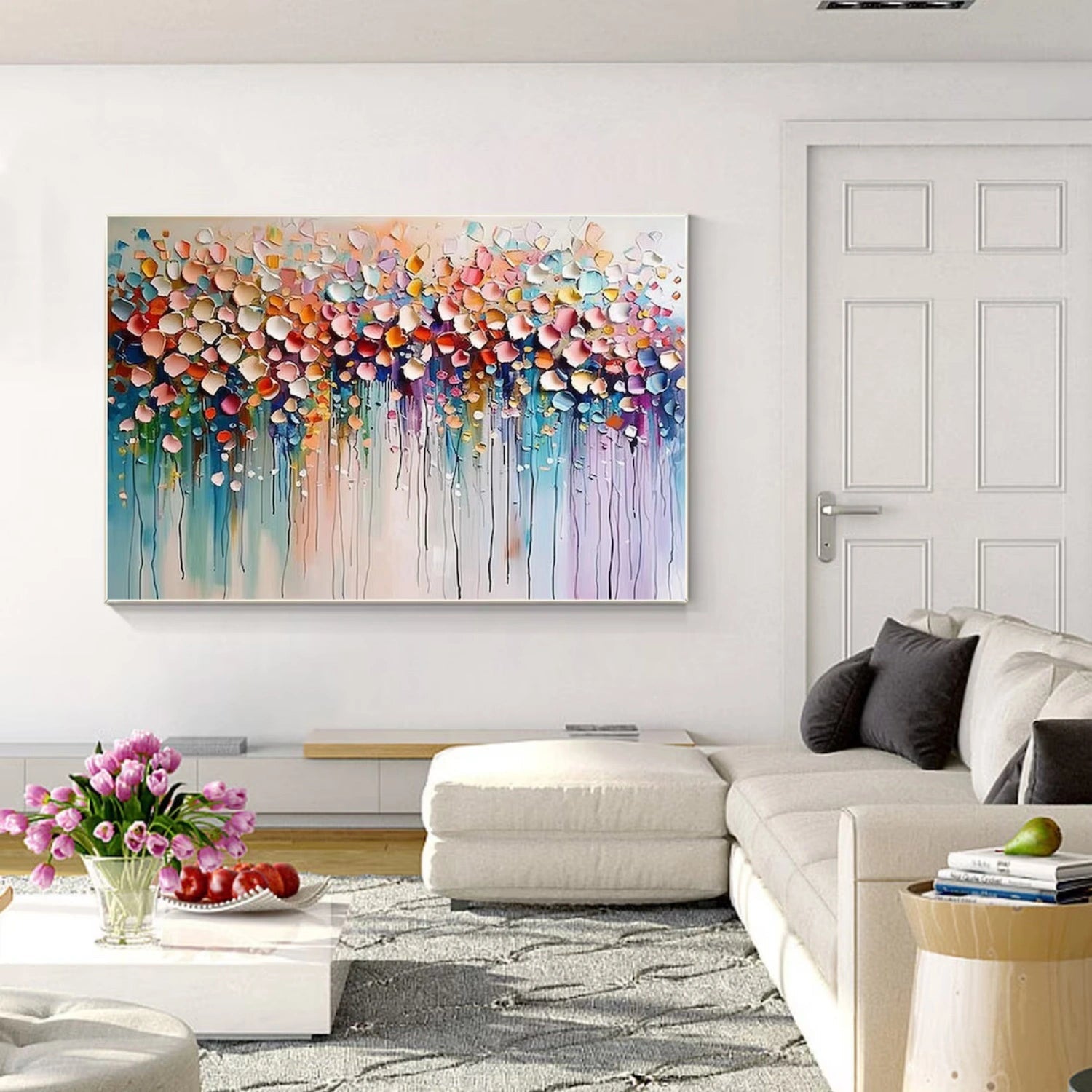 Artistic Living Room Decor: Hand - Painted Floral Oil Painting for Sale #JJ 343