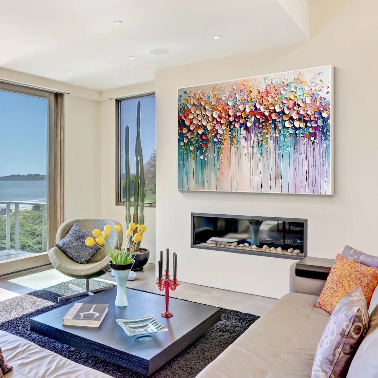 Artistic Living Room Decor: Hand - Painted Floral Oil Painting for Sale #JJ 343