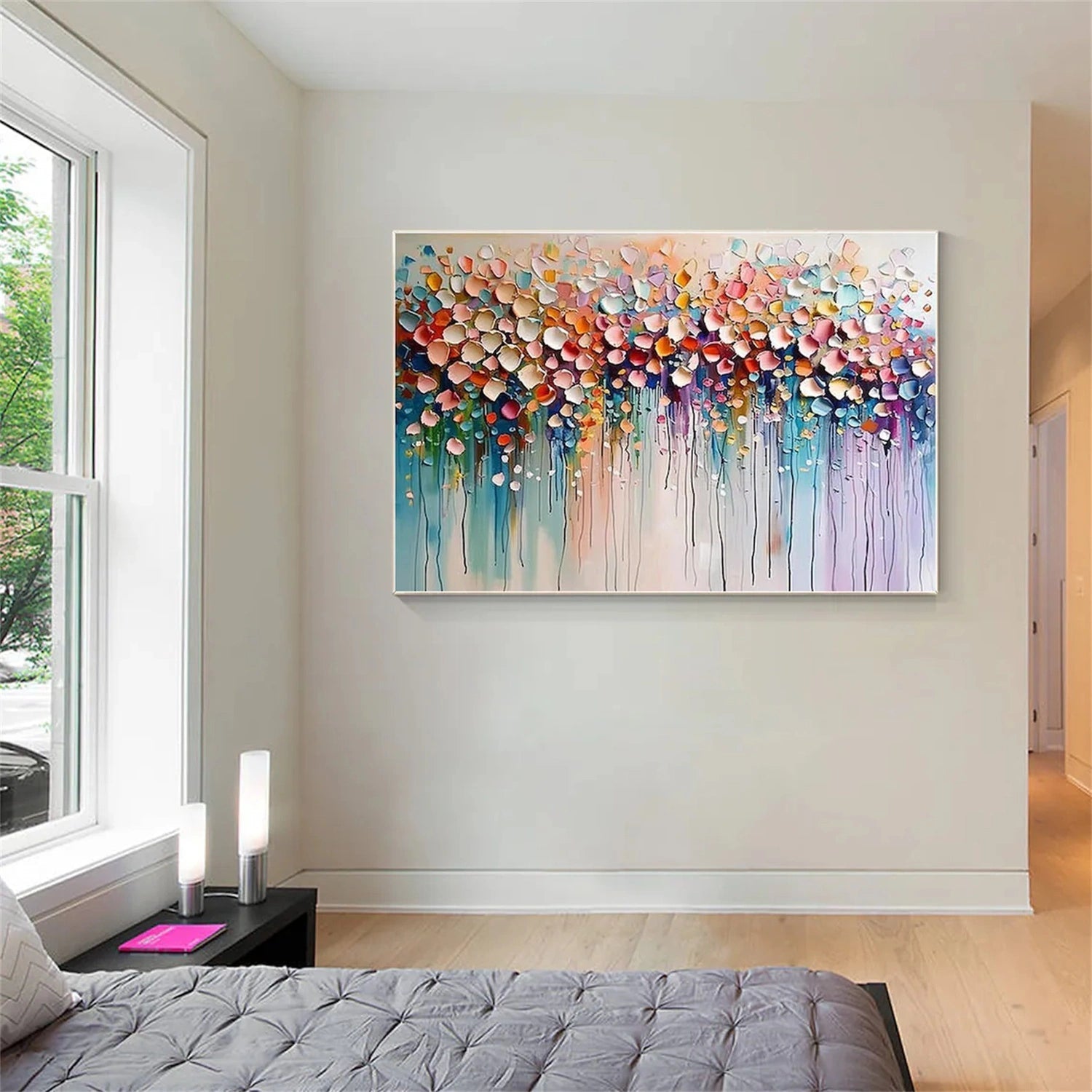 Artistic Living Room Decor: Hand - Painted Floral Oil Painting for Sale #JJ 343