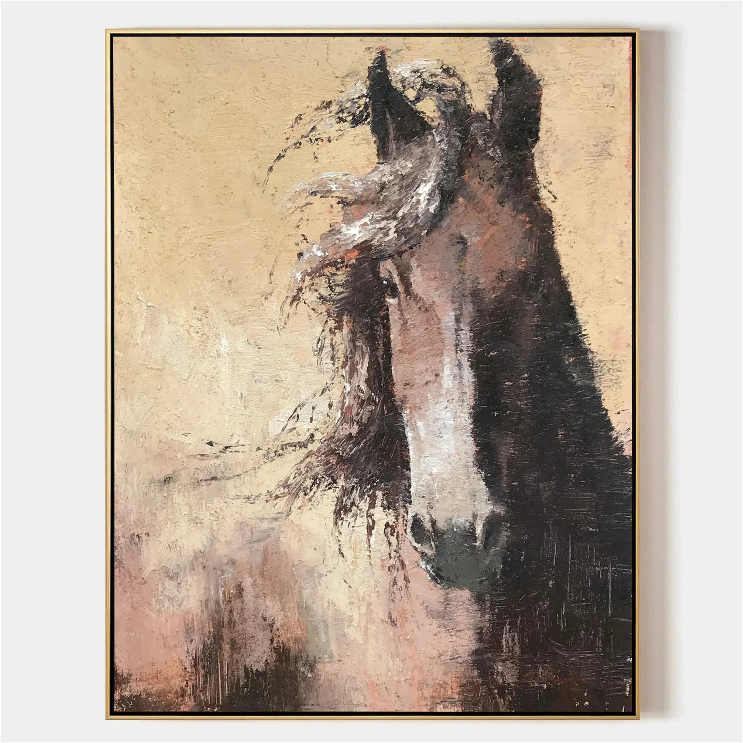 Large Abstract Brown Horse Canvas: Expressive Equine Art #ZZ 025