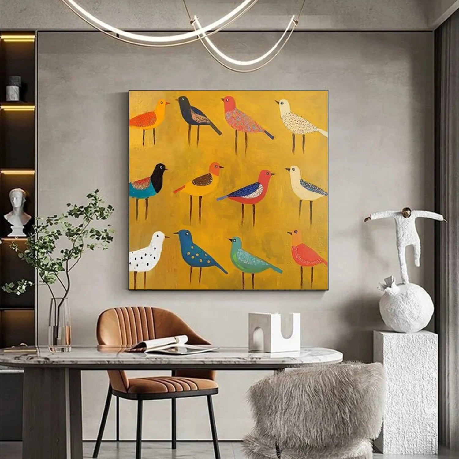 Colorful Birds Wall Art | Large Square Abstract Animal Painting #ZZ 214