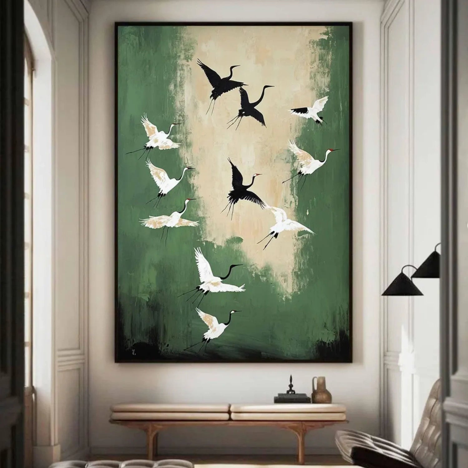 Flying Cranes Artwork: Modern Minimalist Bird Decor #ZZ 033