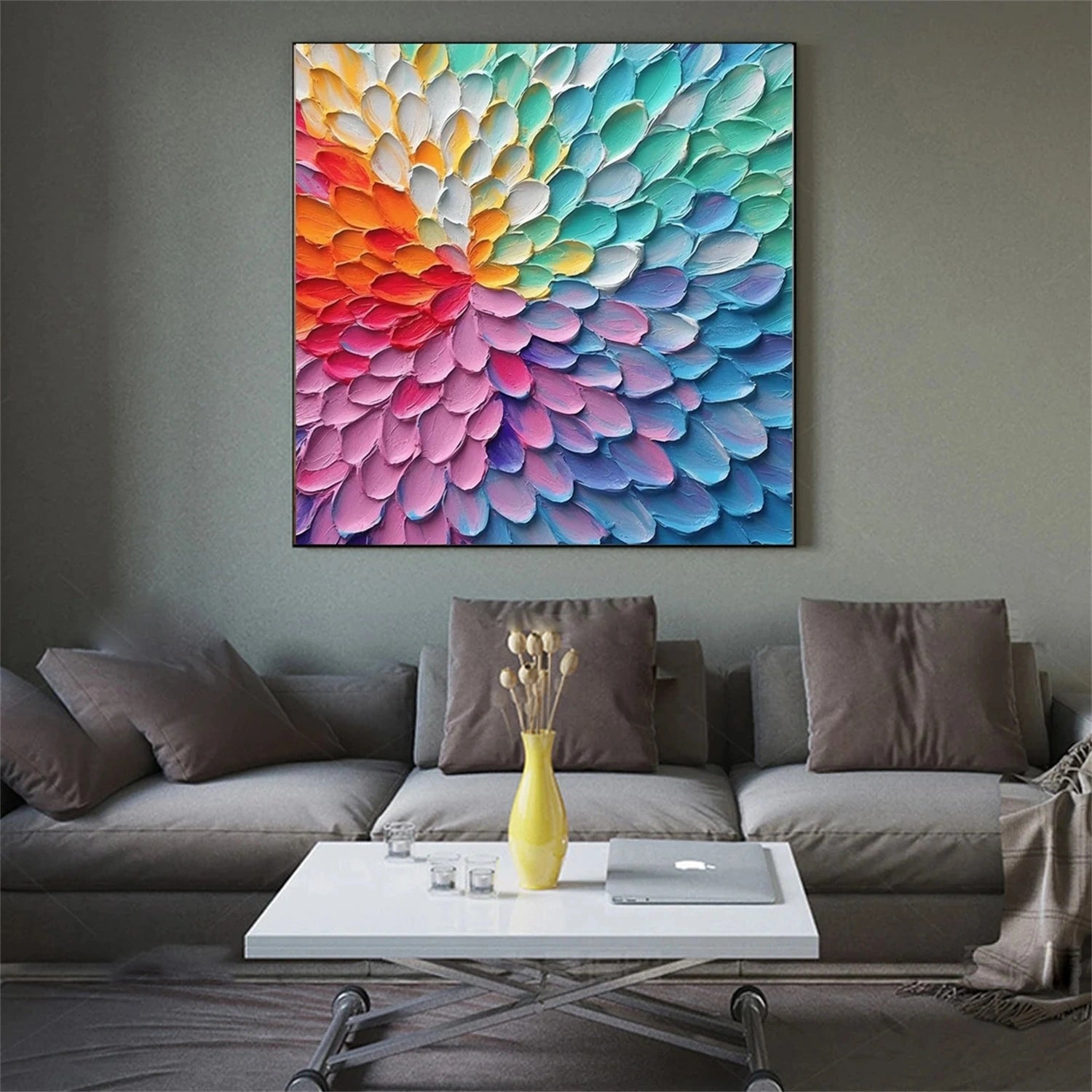 Colorful Textured Flower Painting | 3D Petal Abstract Wall Art #JJ 345