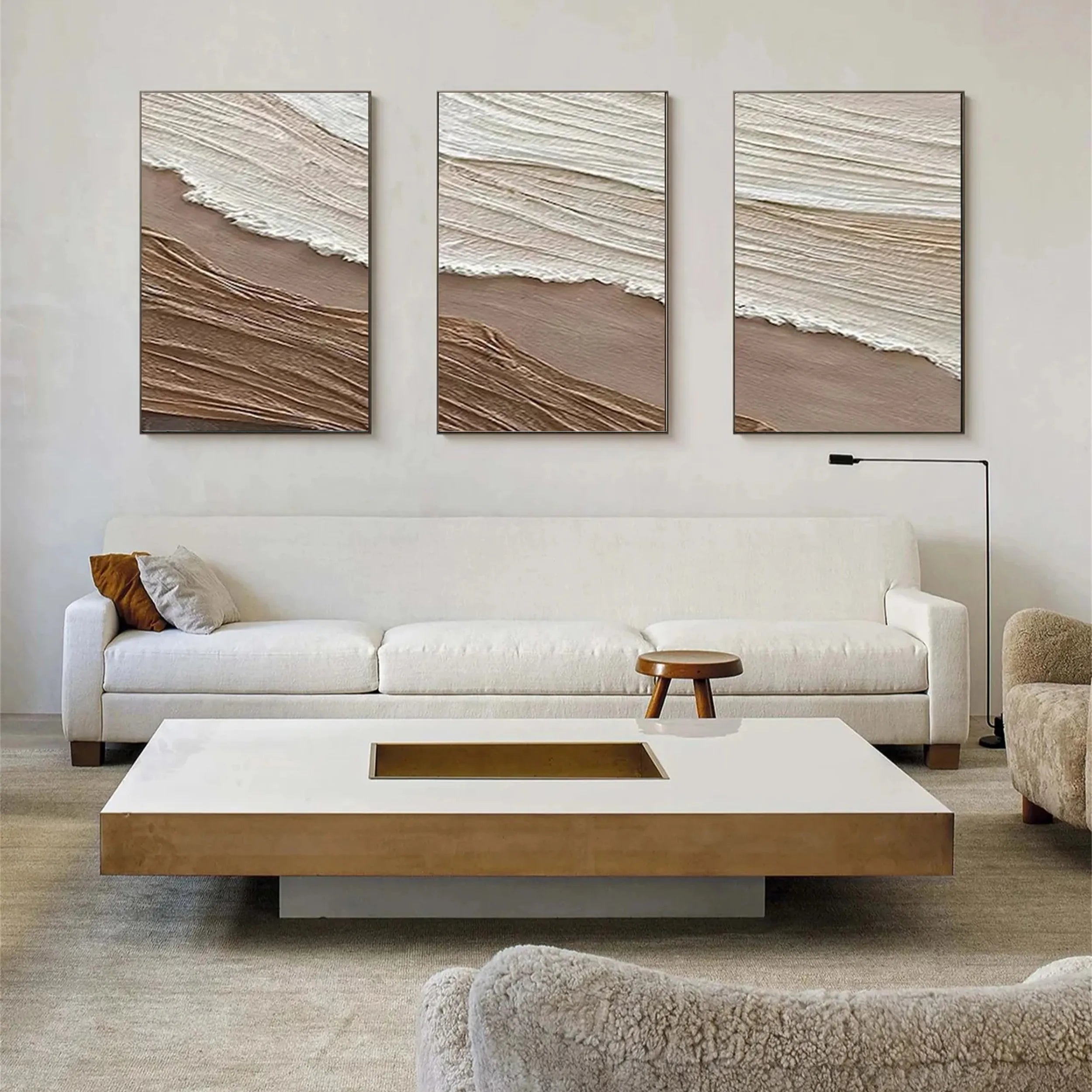 Textured Neutral Wall Art Set | 3 Piece Coastal Ocean Canvas #ZZ 061