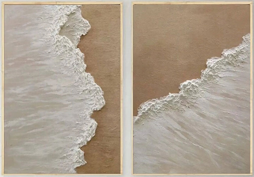 Beige & White Coastal Set - Textured Abstract Art Home Decor #JJ 201